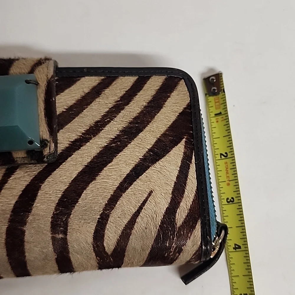 Boden Rare Vintage 100% Hair & Cowhide Leather Zebra Unisex Wallet Teal Accents